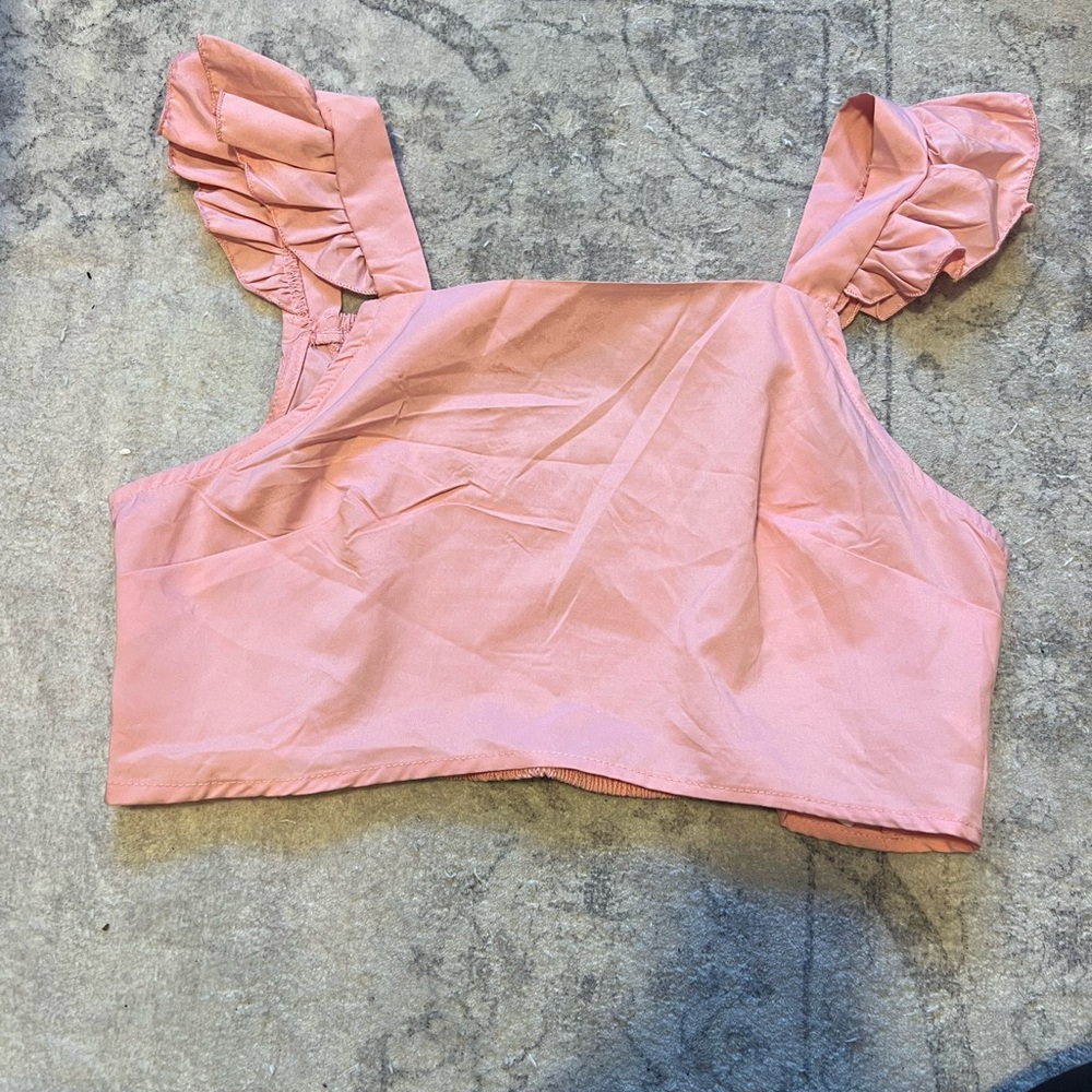 Julia Pink Ruffle Sleeve Women's Crop Top